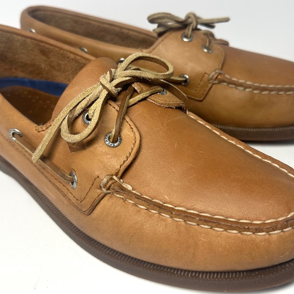 EUC Sperry Tan Leather Top-Sider Moccasin 2-Eye Boat Shoes (11) - Picture 1 of 9